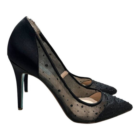Betsey Johnson Black Rhinestone Mesh Pointy Toe Pumps - Picture 4 of 13